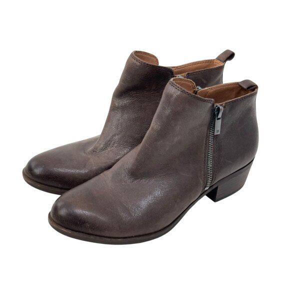 Lucky Brand Women Brown Leather Ankle Booties Size 9M Side Zipper Block Heels - Picture 15 of 16